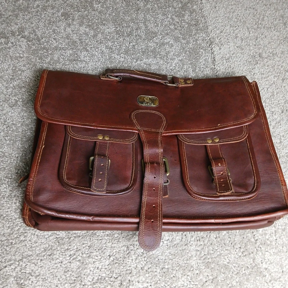 Cuero Brown Leather Messenger Bag Vintage Satchel Laptop Briefcase Work Bag